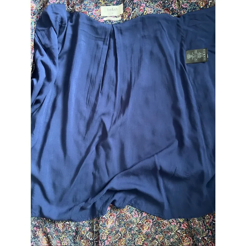 ba&sh Navy Floral Asymmetrical Tie-Waist Skirt